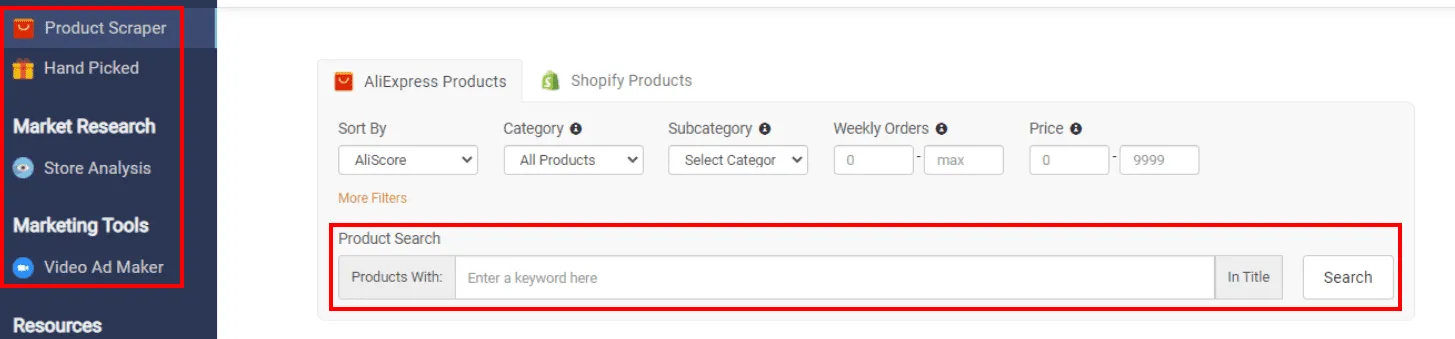 Niche Scraper Shopify Store Search
