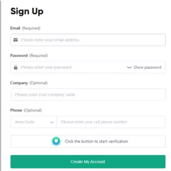 Click on the sign up button