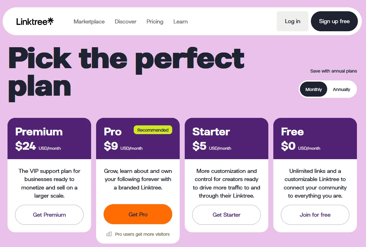 Linktree Pricing Plan