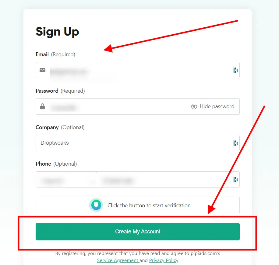 PiPiAds Signup
