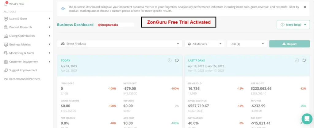 ZonGuru Business Dashboard