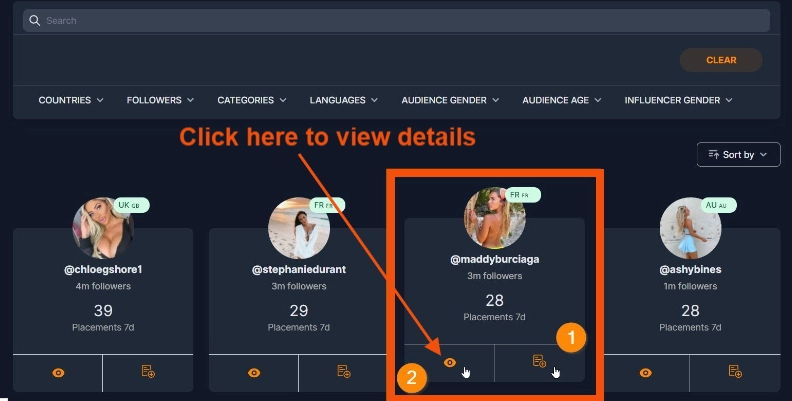 Choose suitable influencer at Minea