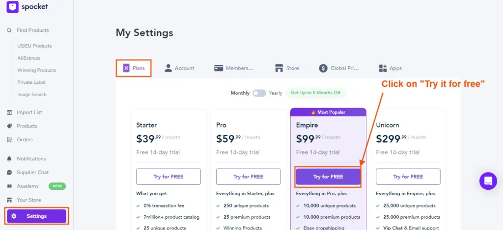 Spocket dashboard