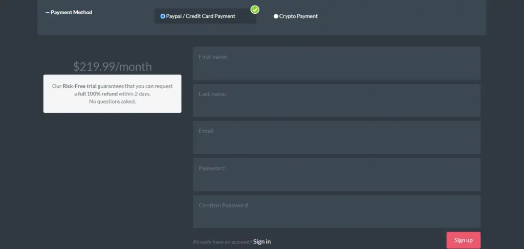 Anstrex checkout page