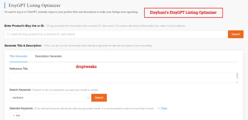 Etsyhunt EtsyGPT Listing Optimizer