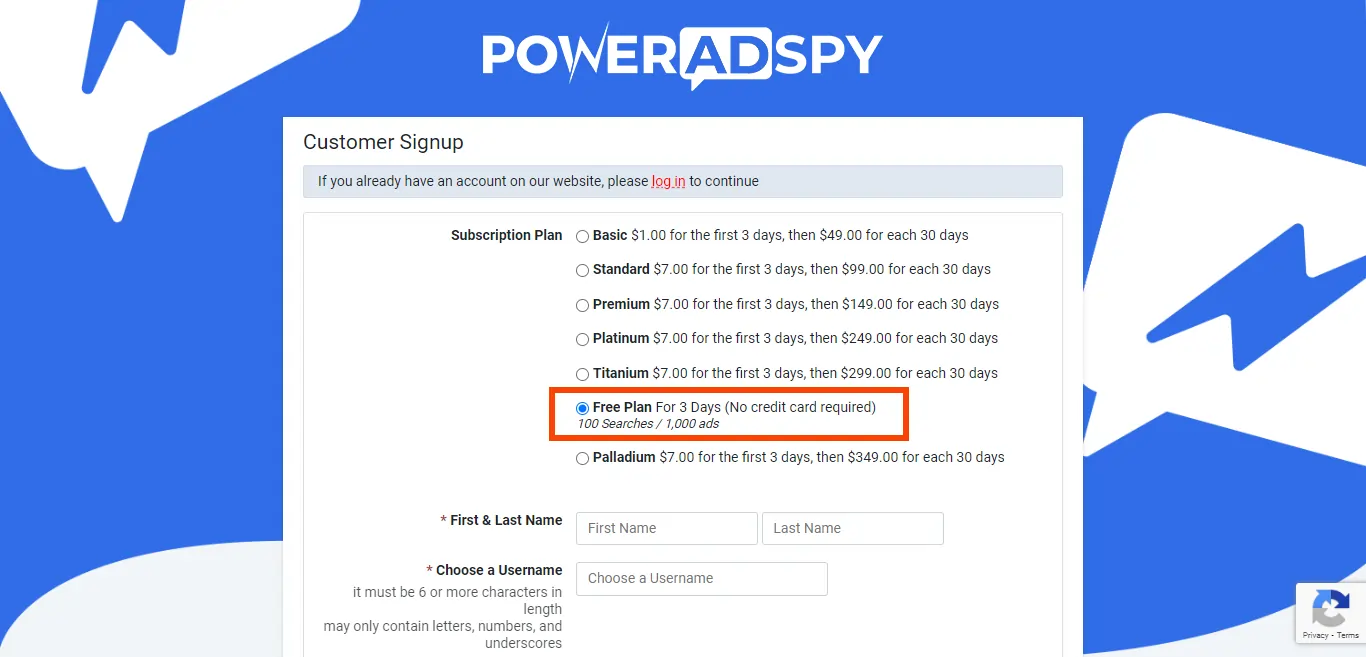 PowerAdSpy Free Plan