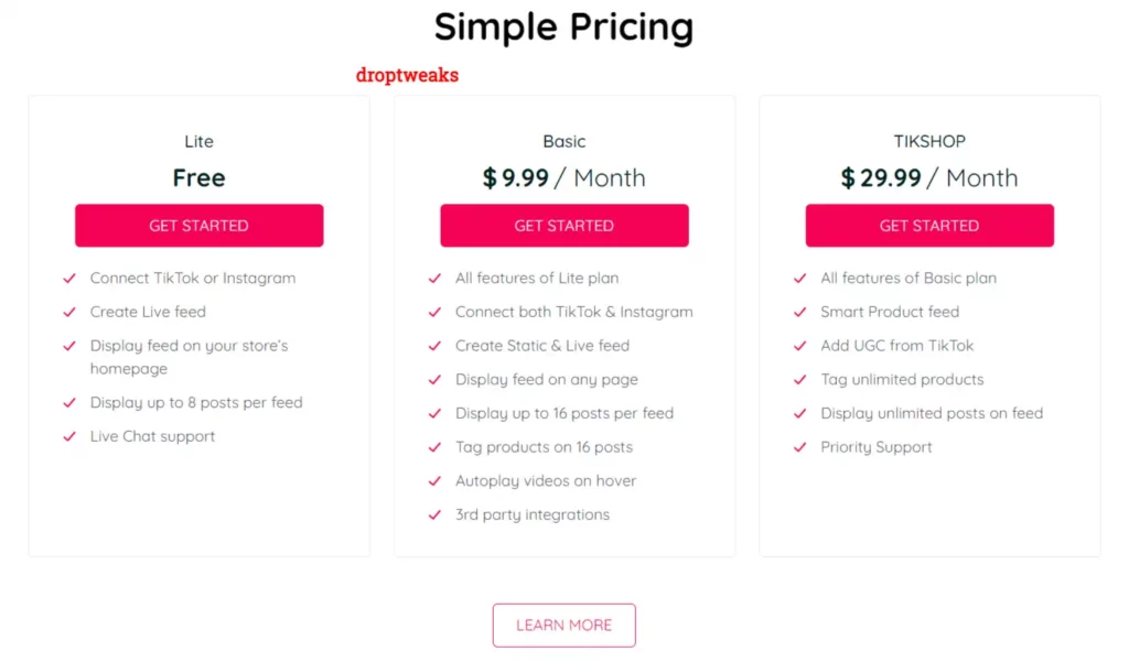 TikShop Pricing