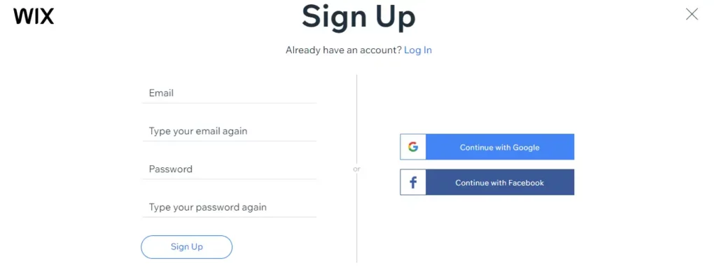 Wix Sign up