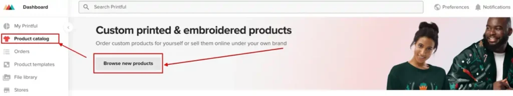Printful dashboard- Product Catalog